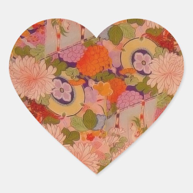 Sticker Cœur Modèle floral rose kimono (Devant)