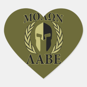 Sticker Cœur Molon Labe Laurels en Masque Spartiate Vert olive