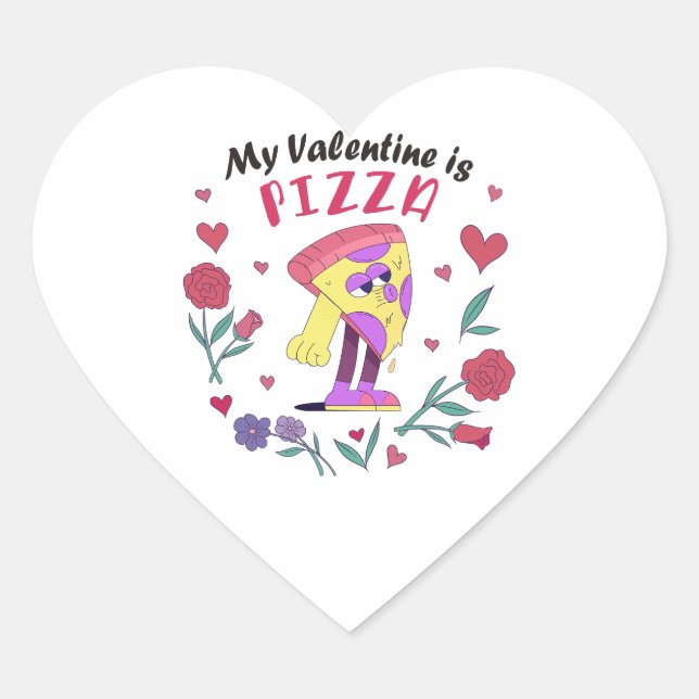 Sticker Cœur Mon Valentin est Pizza Invitation Bouton (Devant)