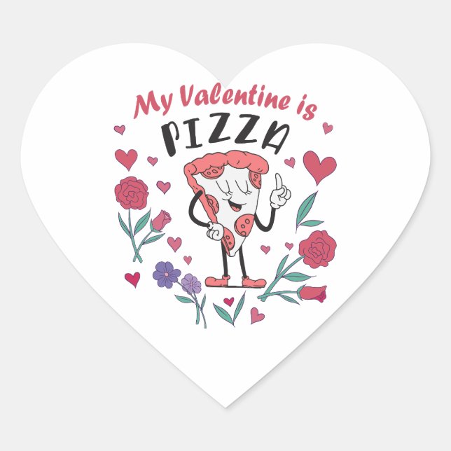 Sticker Cœur Mon Valentin est une invitation à la pizza (Devant)