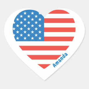 Sticker Cœur Monogram American USA Drapeau 4 juillet Personnali