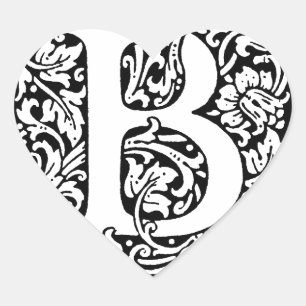 Sticker Cœur Monogramme B initial. Nom customisé Modèle floral