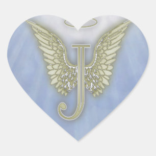 Sticker Cœur Monogramme d'ange de la lettre J