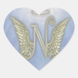 Sticker Cœur Monogramme d'ange de la lettre N
