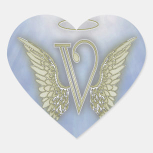 Sticker Cœur Monogramme d'ange de la lettre V