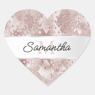 Sticker Cœur Monogramme de serpent d'argent blanc Rose Glam