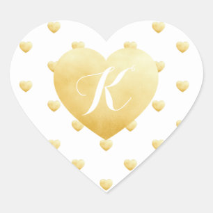 Sticker Cœur Monogramme Gold Hearts Faux Foil Motif sur blanc