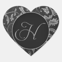 Monogramme H Silver et phoque Mariage damassé noir