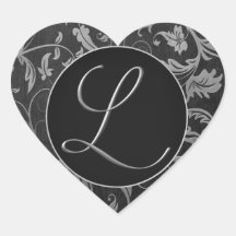 Monogramme L Silver et phoque Mariage damassé noir