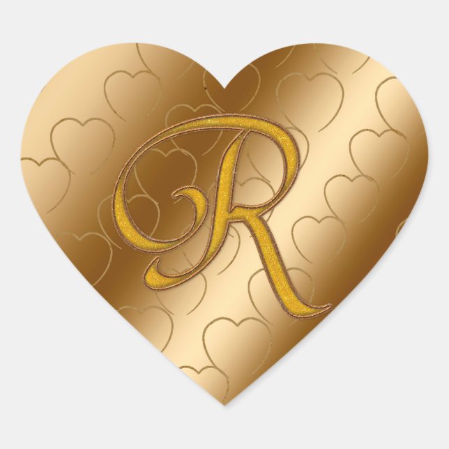 Sticker Cœur Monogramme Or de luxe R (Devant)