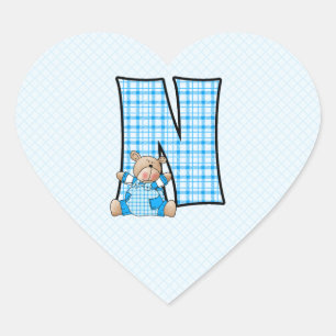 Sticker Cœur Monogramme Ours Bleu avec GRANDE Lettre N
