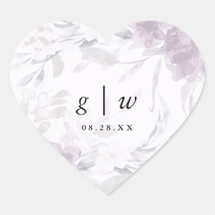 Sticker Cœur Monogramme végétal doux et Mariage de date