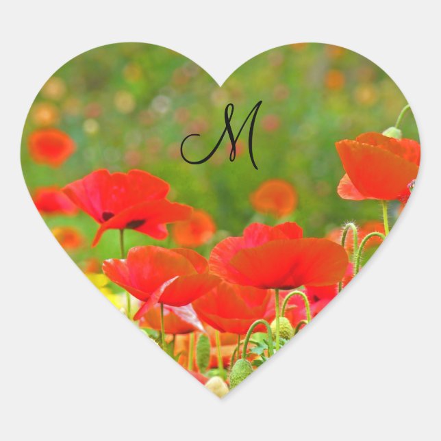 Sticker Cœur Monogrammes Cartes Phoques Fleurs de pavot rouge (Devant)