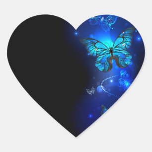 Sticker Cœur Morpho Butterfly in the Dark Background