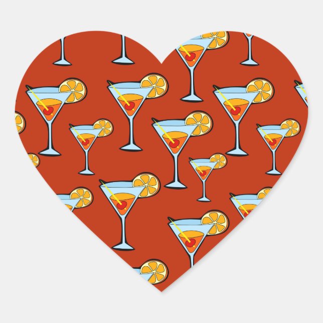 Sticker Cœur Motif à cocktails Dark Orange Martini (Devant)