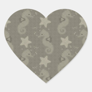 Sticker Cœur Motif Antique Seahorse Et Starfish
