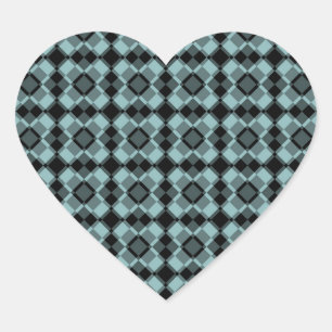 Sticker Cœur Motif Argyle à carreaux bleu noir
