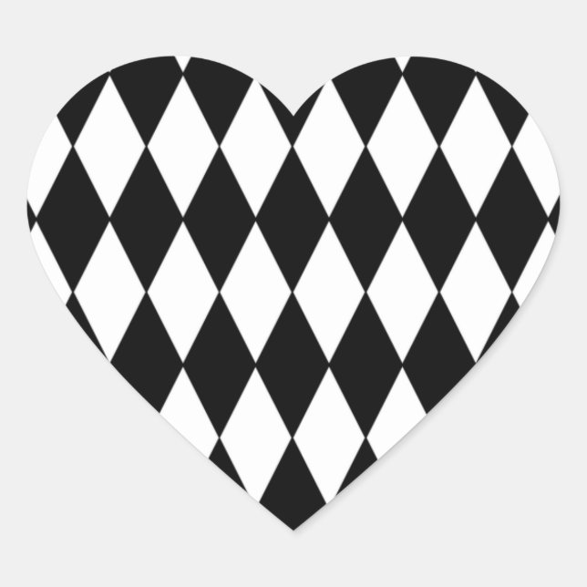 Sticker Cœur Motif arlequin noir blanc (Devant)