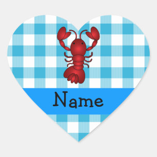 Sticker Cœur Motif bleu personnalisé de guingan de homard nomm