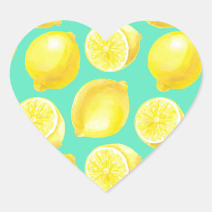 Sticker Cœur Motif citrons aquarelle