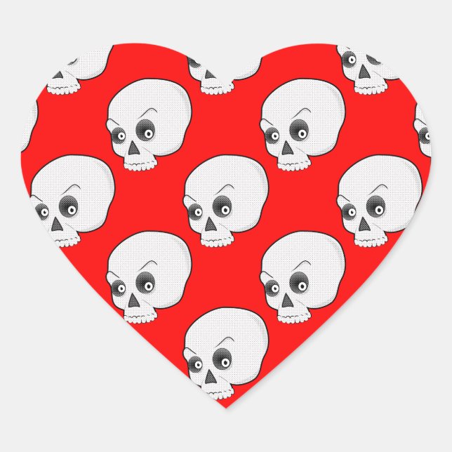 Sticker Cœur Motif crâne sur Arrière - plan rouge (Devant)