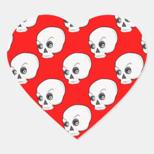 Sticker Cœur Motif crâne sur Arrière - plan rouge
