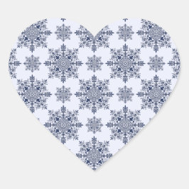 Sticker Cœur Motif Damas de flocon bleu
