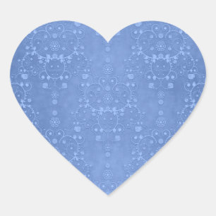 Sticker Cœur Motif damassé floral fantaisie bleu pervenche