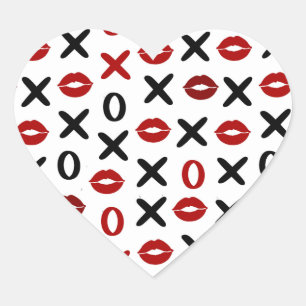 Sticker Cœur Motif d'amour moderne - XO ludique et lèvres rouge