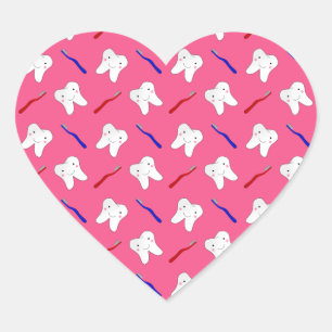 Sticker Cœur Motif de dents et de dentifrices rose mou