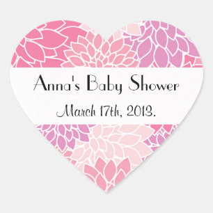 Sticker Cœur Motif De Fleurs, Dahlia Rose, Baby shower
