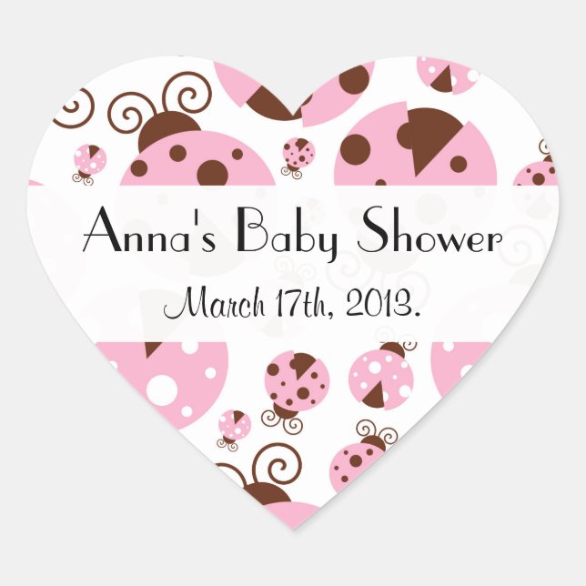 Sticker Cœur Motif De Ladybugs, Ladybugs Rose, Baby shower (Devant)