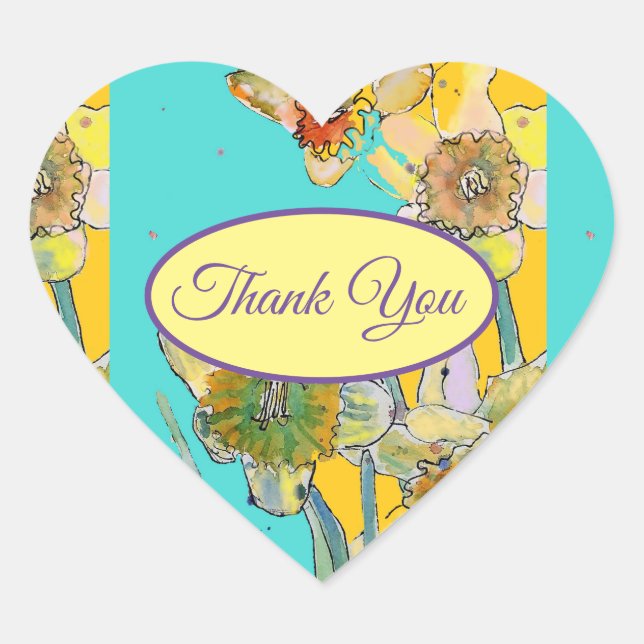 Sticker Cœur Motif de Merci fleuri Jaune Daffodil (Devant)
