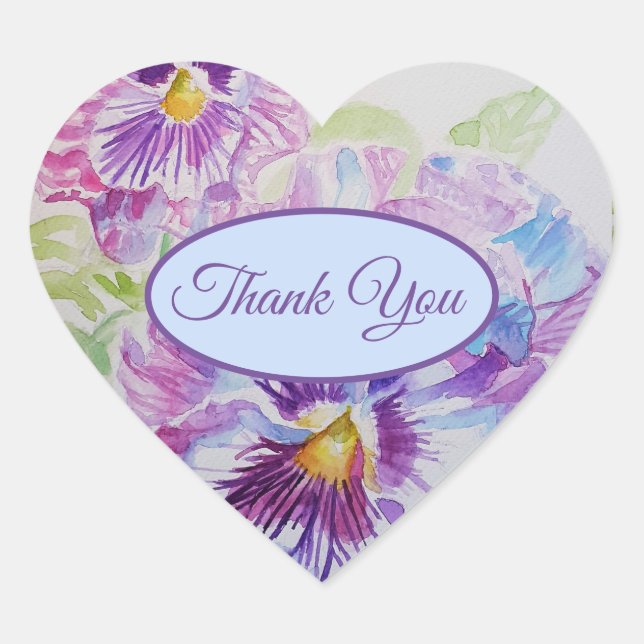 Sticker Cœur Motif de Merci fleuri Pansy Purple (Devant)