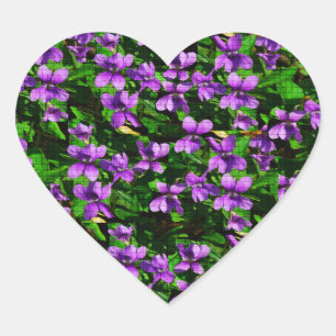 Sticker Cœur Motif de mosaïque en bois de violet de fleur WI