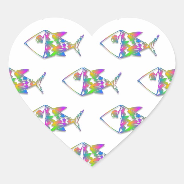 Sticker Cœur Motif de poisson Abstrait (Devant)