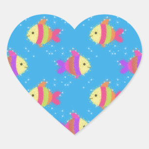 Sticker Cœur Motif de poissons