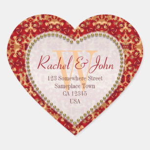 Sticker Cœur Motif de rouille caramel Mariage de coeur monogram