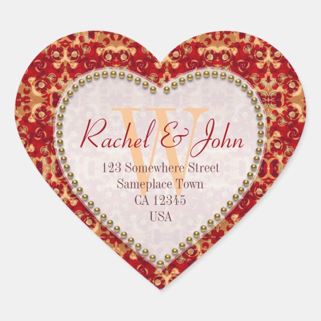 Sticker Cœur Motif de rouille caramel Mariage de coeur monogram (Devant)