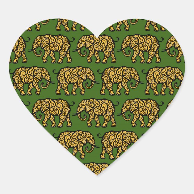 Sticker Cœur Motif d'éléphant jaune et vert (Devant)