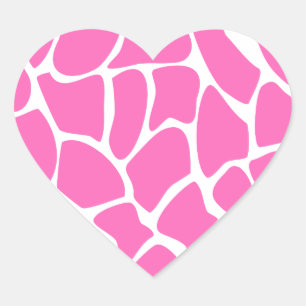 Sticker Cœur Motif d'impression Giraffe en rose vif.