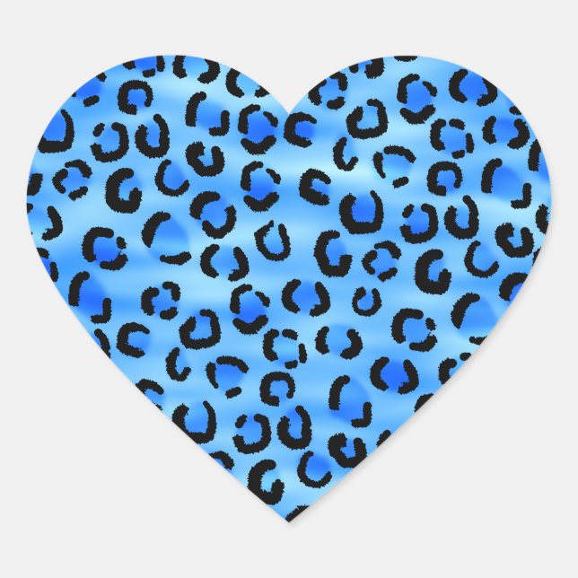 Sticker Cœur Motif Empreinte de léopard bleu. (Devant)