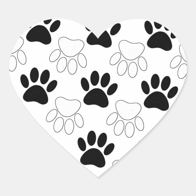 Sticker Cœur Motif Empreinte de patte de chien noir et blanc (Devant)