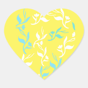 Sticker Cœur Motif Feuille blanc Turquoise