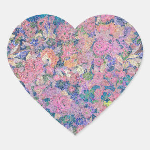 Sticker Cœur Motif floral en rose et bleu