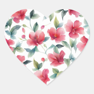 Sticker Cœur Motif floral rouge brumeux