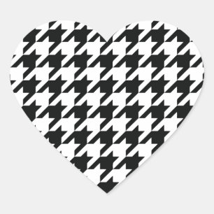 Sticker Cœur Motif Houndstooth Classique : Noir & Blanc Vintage