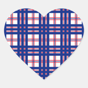 Sticker Cœur Motif Mod Plaid Rouge Blanc Bleu