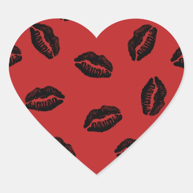 Sticker Cœur Motif noir lèvres sur Arrière - plan rouge (Devant)
