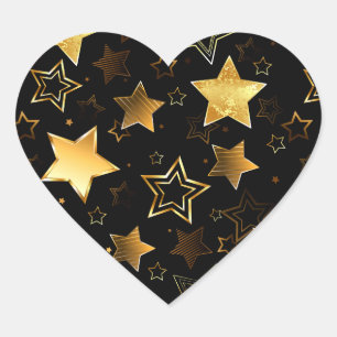 Sticker Cœur Motif sans couture avec étoiles d'or